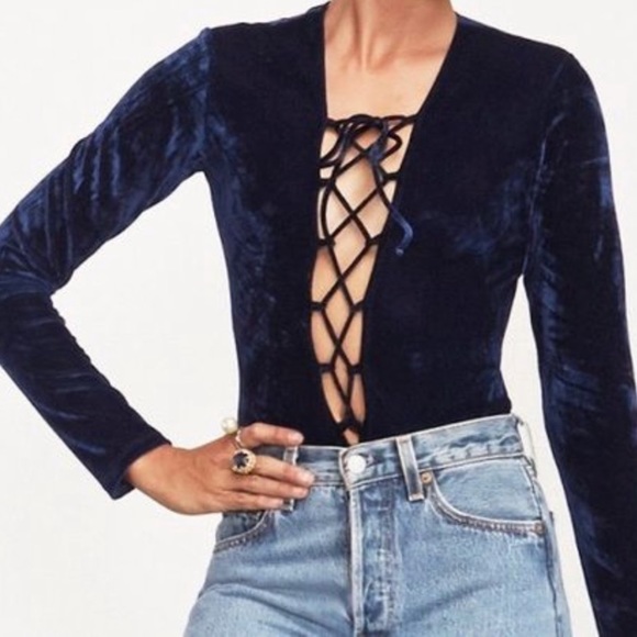 Reformation Avalon Body Suit Jewel Blue XS - Picture 2 of 2